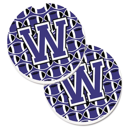 Carolines Treasures Letter W Football Purple and White  Cup Holder Car Coaster, PK2 CJ1068-WCARC